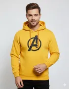 Fleece Printed Hoodie for Men, Yellow 