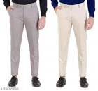 Cotton Blend Formal Pant for Men (Grey & Cream, 28) (Pack of 2)