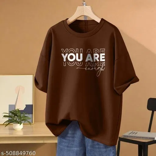 Cotton Blend Printed T-shirt for Women, Maroon (S)
