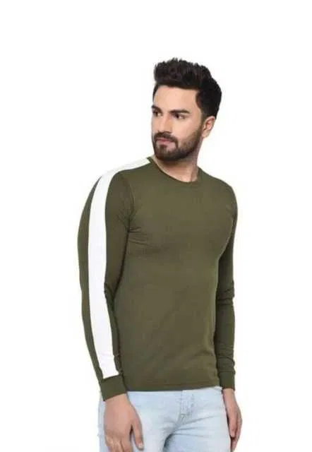 Ruggstar Casual Printed Round Neck T-Shirt For Men (Olive Green, L) (R-44)