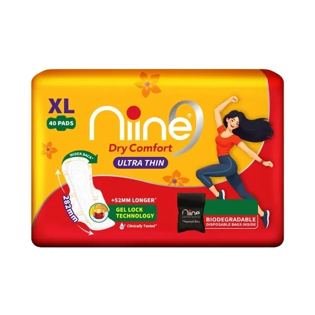 नाइन ड्राई कम्फर्ट अल्ट्रा थिन सेनेटरी पैड्स (XL) - 40 पैड्स