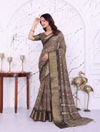 Dola Silk Printed Saree for Women, Brown 