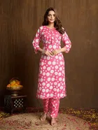Cotton Blend Printed Kurta with Pant for Women 