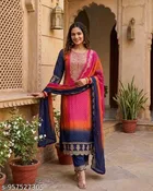 Print Embroidery Chinon Salwar Suit Set for Women 