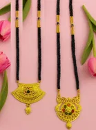 Traditional Gold-Plated Mangalsutras with Multi-Strand Black Beads (Pack of 2)