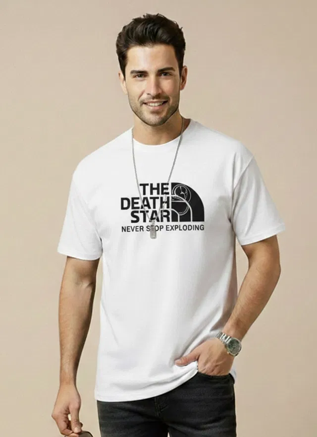 Polyester Printed T-shirt for Men, White (XL)