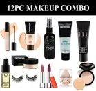 Combo of 12 Fixer, Beauty Blenders, Bb Cream,  Liquid Shimmer Illuminator, Concealer, Compact Powder, Eye Lashes, 2 Pcs Lipsticks & Mascara for Women 