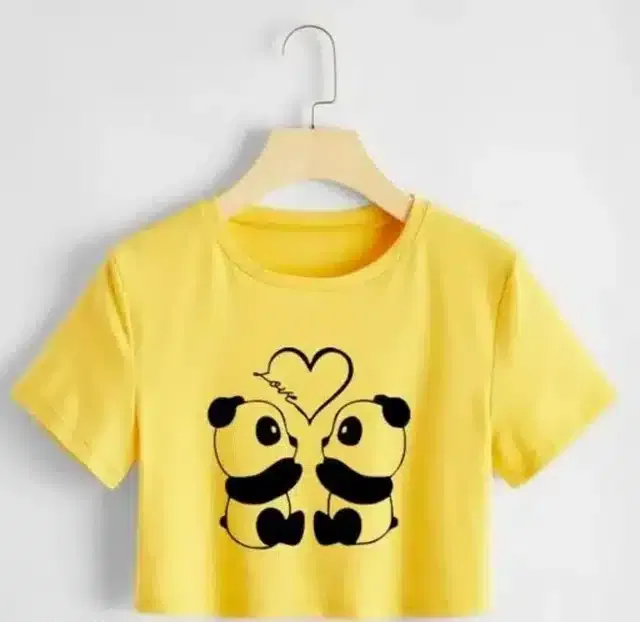 Printed Crop T-shirt for Women (Yellow, L)