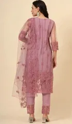 Net Solid Kurta Set with Dupatta for Women 