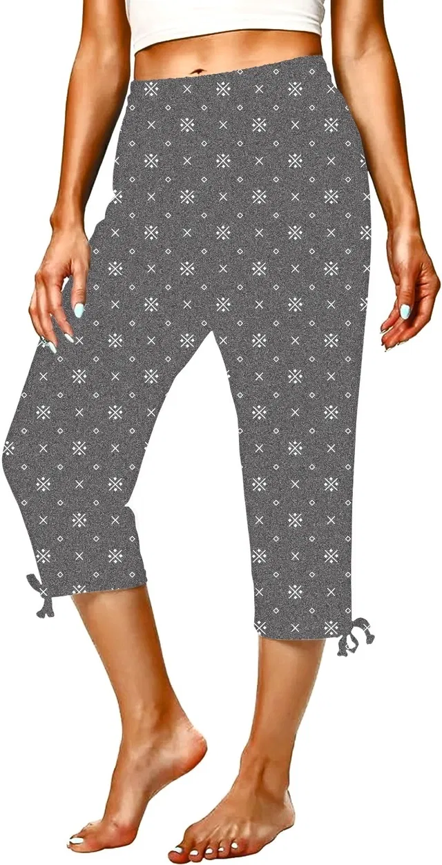 Cotton Printed Capri for Women (Grey, XXL)