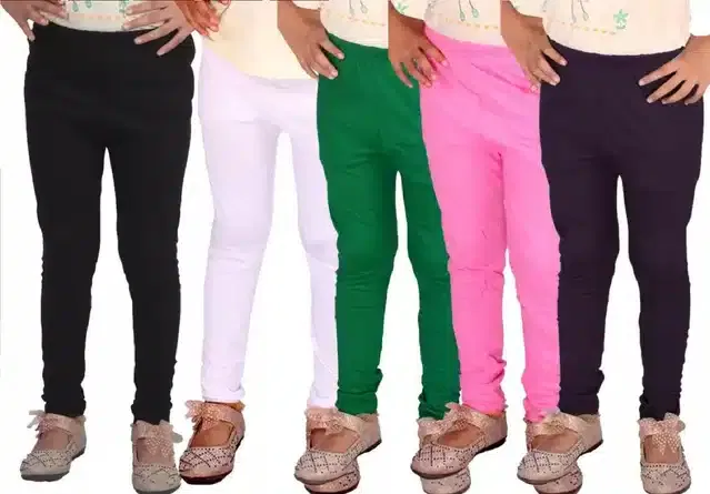 Soft & Comfortable Leggings for Girls (Pack of 5) (Multicolor, 8-9 Years)