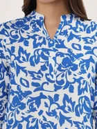 Womens Blue Floral Print Rayon Short Kurti 