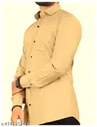Cotton Blend Solid Shirt for Men, Cream 