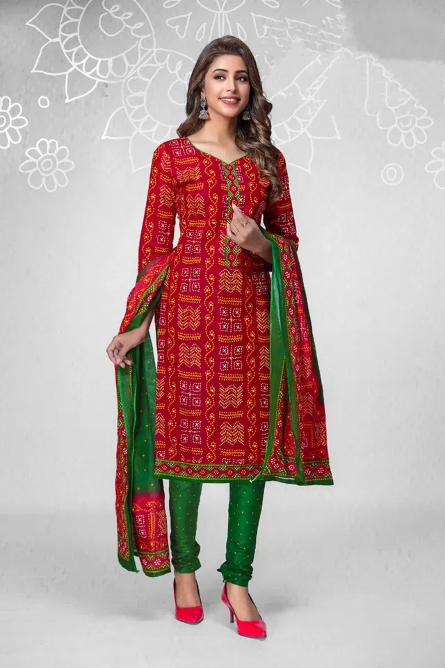 Floral Crepe Punjabi Suit Material for Women (Green, Green)
