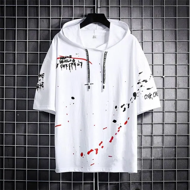 Half Sleeves Printed Hoodie for Men (White, M)