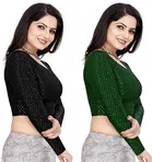 Lycra Ready Made Blouse for Women, Green & Blue, Pack of 2 