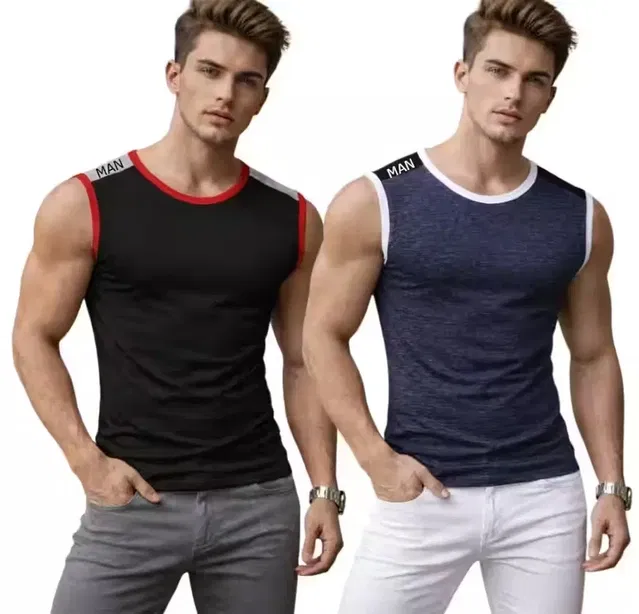 Cotton Jym Vest for Men, Multicolour, Pack of 2 (L)
