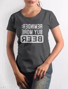 Cotton Round Neck Printed T-Shirt for Women (Grey, XL)
