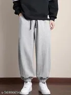 Cotton Blend Solid Trackpant for Men, Grey 