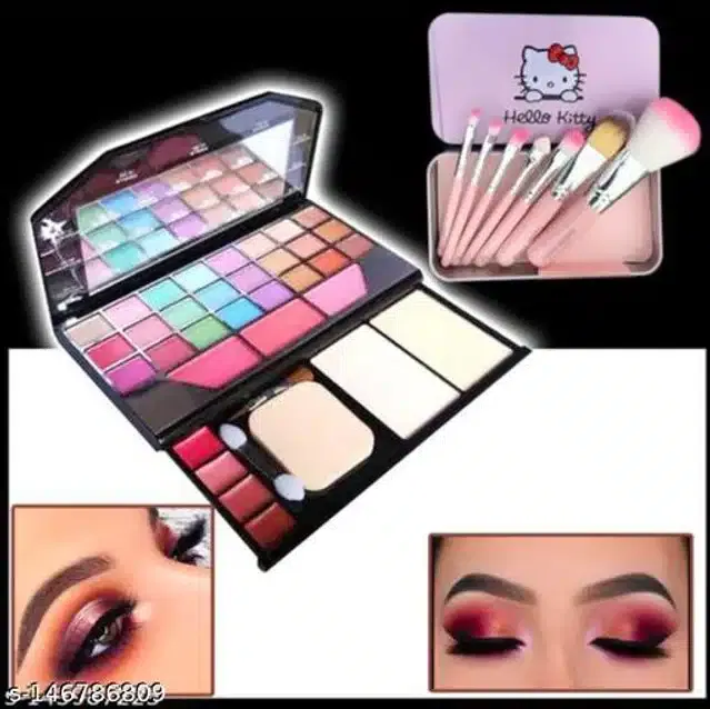 Premium Eyeshadow Palette with 7 Pcs Makeup Brushes (Multicolor, Set of 2)