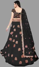 Net Embroidered Semi Stitched Lehenga for Girls 