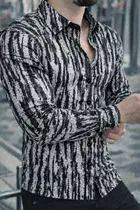 Lycra Geometric Print Shirt for Men, Grey 
