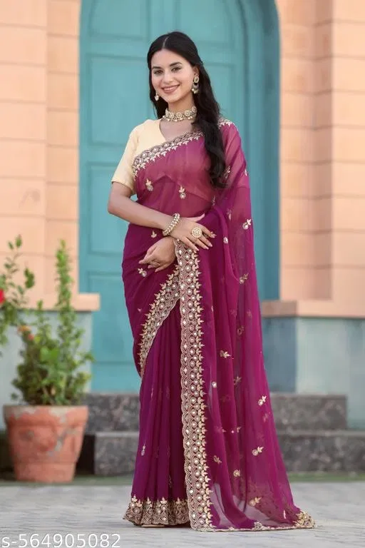 Saree for Women (Maroon, Free Size)