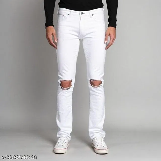 Denim Slim Fit Jeans for Men (White, 32)