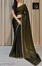 Malai Lycra Embellished Saree for Women, Green 