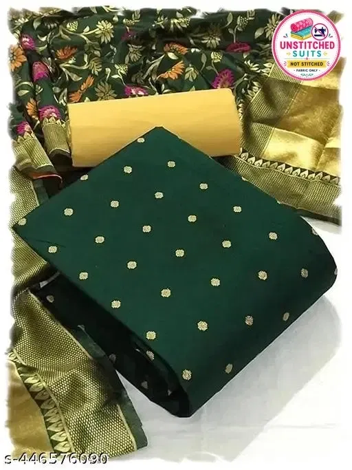 Cotton Silk Unstitched Suit for Women (Green, Free Size)