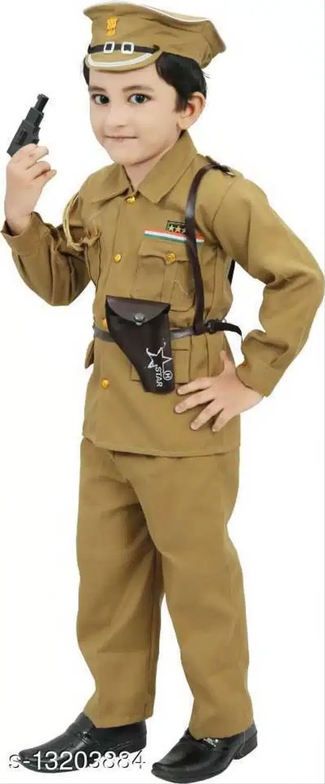 Poly Cotton Solid Police Costume for kids (Olive, 1-2 Years)