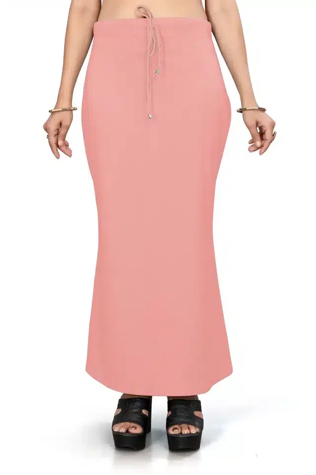 Lycra Solid Saree Petticoat for Women (Peach, L)