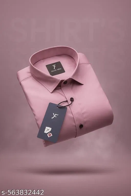 Polycotton Solid Shirts for Men, Coral (L)