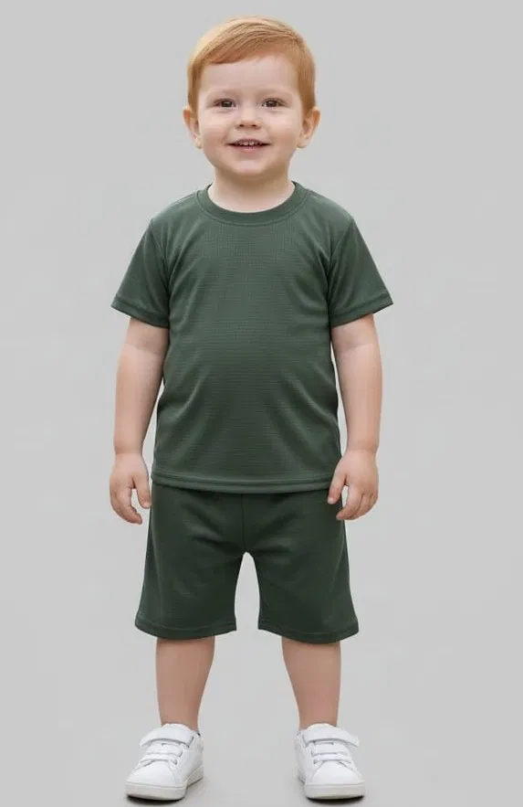 Cotton Blend Solid Clothing Set for Boys, Green (3-4 years)