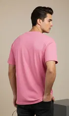 Polyester Round Neck T-shirt for Men, Pink 