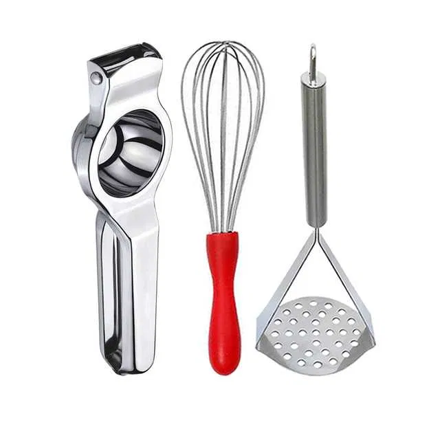Oc9 Stainless Steel Lemon Squeezer & Egg Whisk & Potato Masher Kitchen Tool Set (O-63)