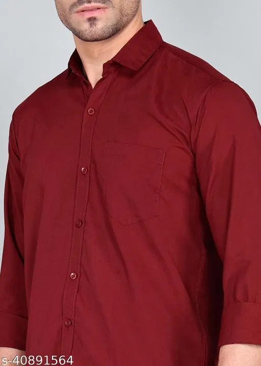 Cotton Blend Solid Shirts for Men, Maroon (XXL)