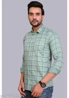 Cotton Blend Checked Shirt for Men, Green 