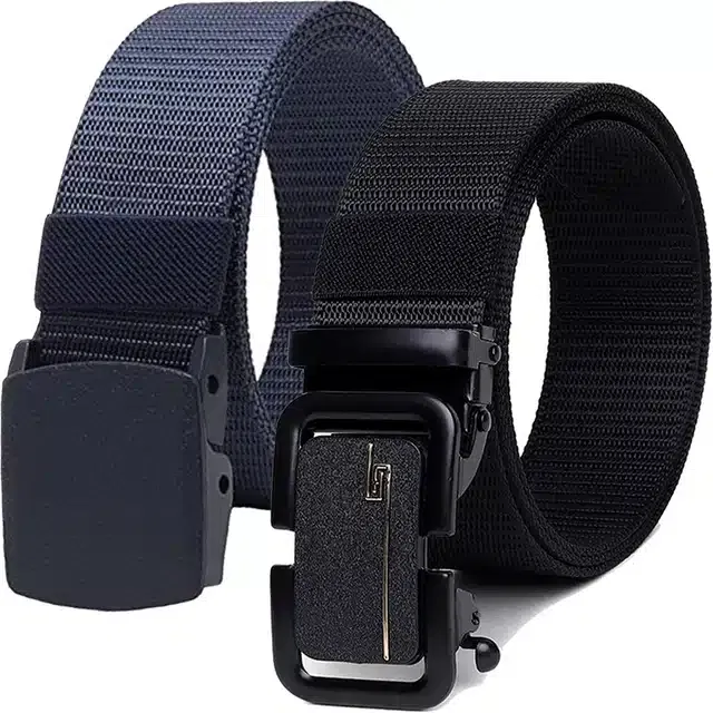 Casual Nylon Belt for Men (Blue & Black, Pack of 2)