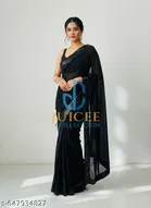 Georgette Saree for Women, Black 