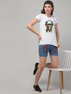 Cotton Blend Printed T-shirt for Women, White 
