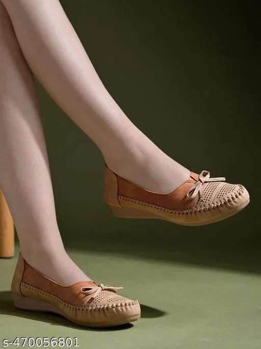 Textured Ballerinas for Women (Beige, IND-9)