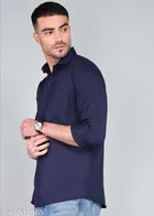 Cotton Blend Solid Shirts for Men, Navy Blue 