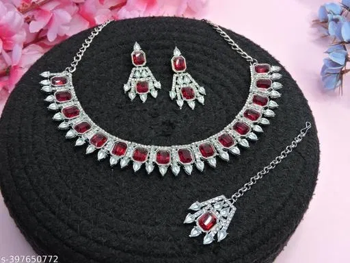 Beautiful Necklace Set for Women (Maroon, Free Size)
