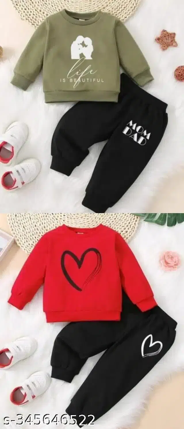 Hosiery Cotton Full Sleeves T-Shirt with Pant Clothing Set for Kids (Multicolor, 9-12 Months) (Set of 2)