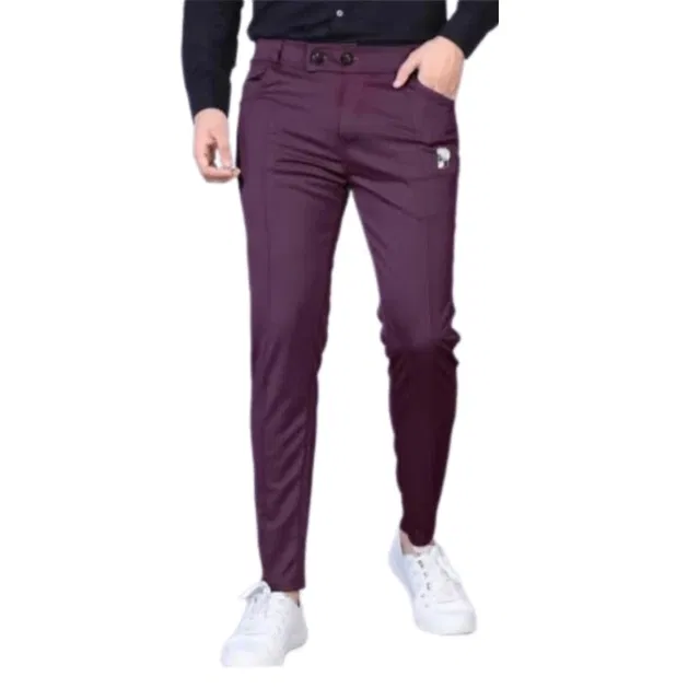 Lycra Solid Track Pant for Men (Wine, 30)