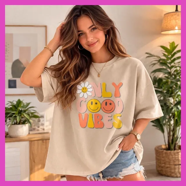 Oversized Cotton Blend T-shirts for Women (Beige, S)