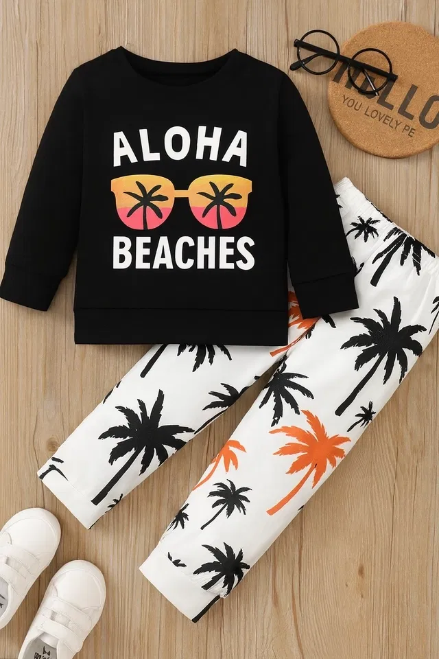 Hoisery Printed Clothing Set for Boys (Black, 4-5 Years)