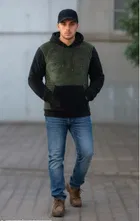 Fleece Solid Hoodie for Men, Olive & Black 