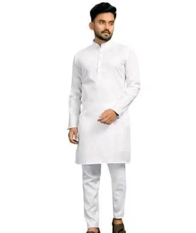 Full Sleeves Kurta for Men (White, L)